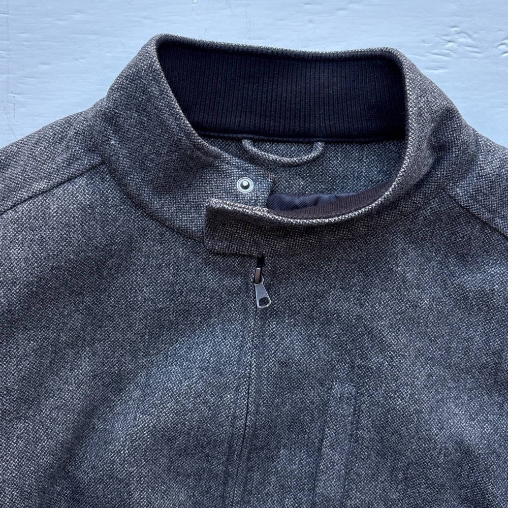 Banana Republic Mens Wool Blend XL Jacket Grey Herringbone Full Zip Bomber Coat - Picture 7 of 9